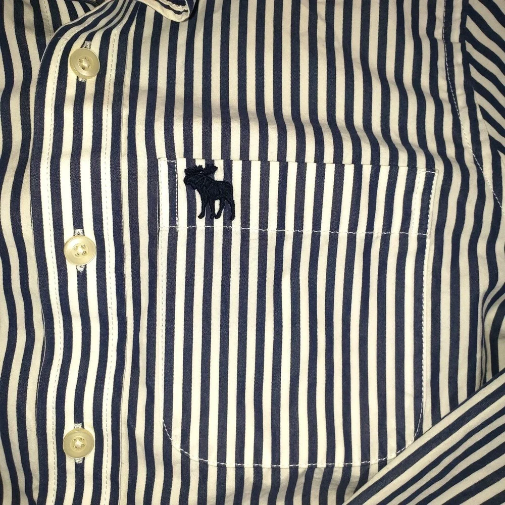Abercrombie & Fitch Muscle Button Up Shirt Men Blue White Stripe Sz S Moose Logo